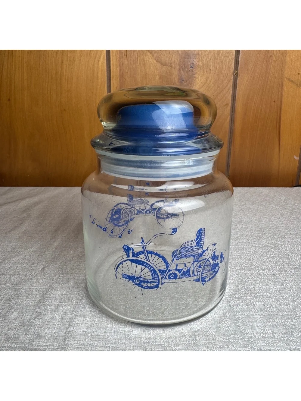 Vintage Ford’s 1st Automobile Glass Apothecary Jar Cobalt Blue Bubble Lid